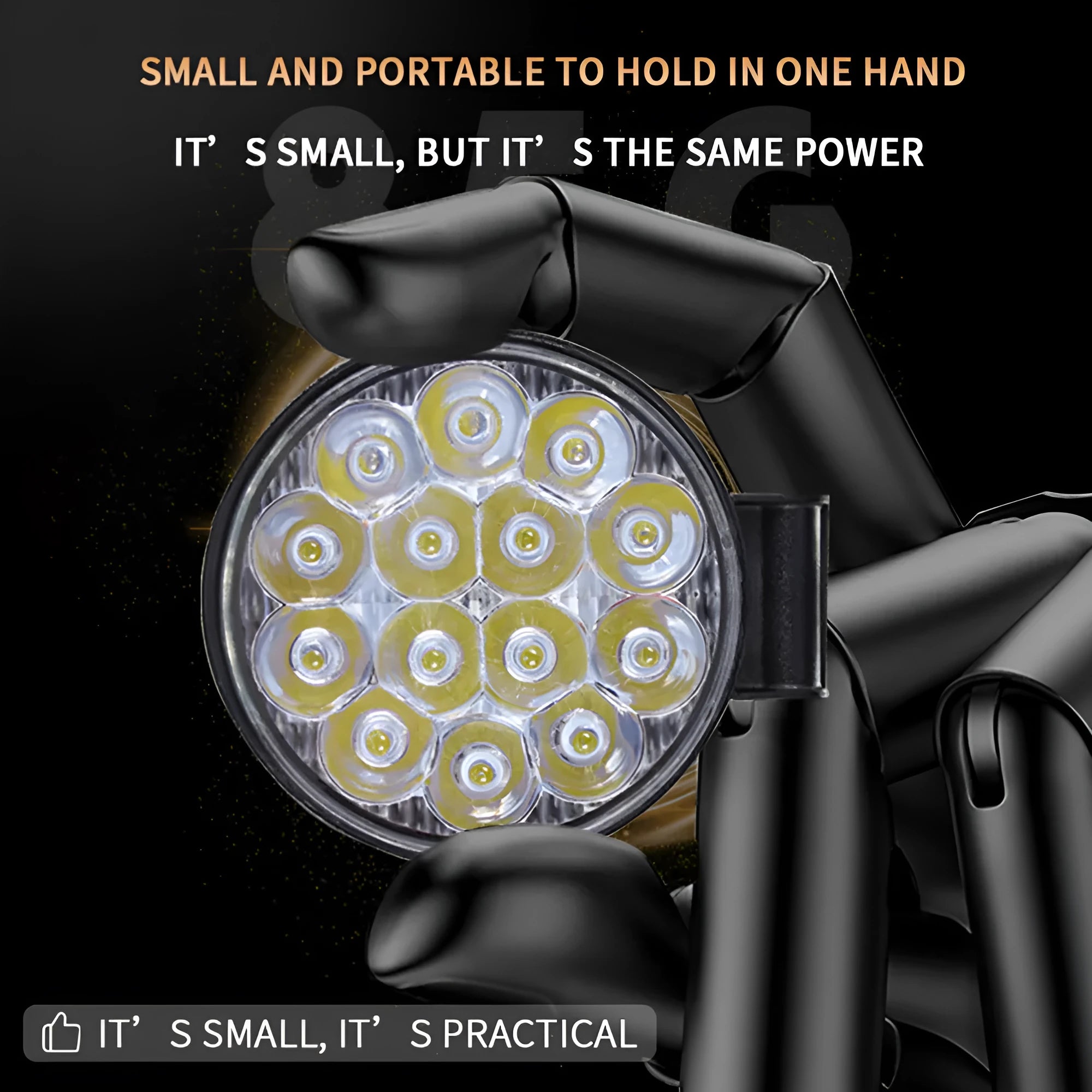 Compact round 42W LED work light with aluminium housing for car, truck, or motorcycle.