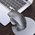 T32 black vertical wireless ergonomic mouse with aluminium side roller wheel on a desk