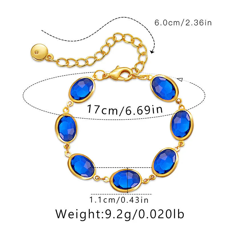 18K copper bracelet with geometric ellipse design and blue glass inlay embroidery for women