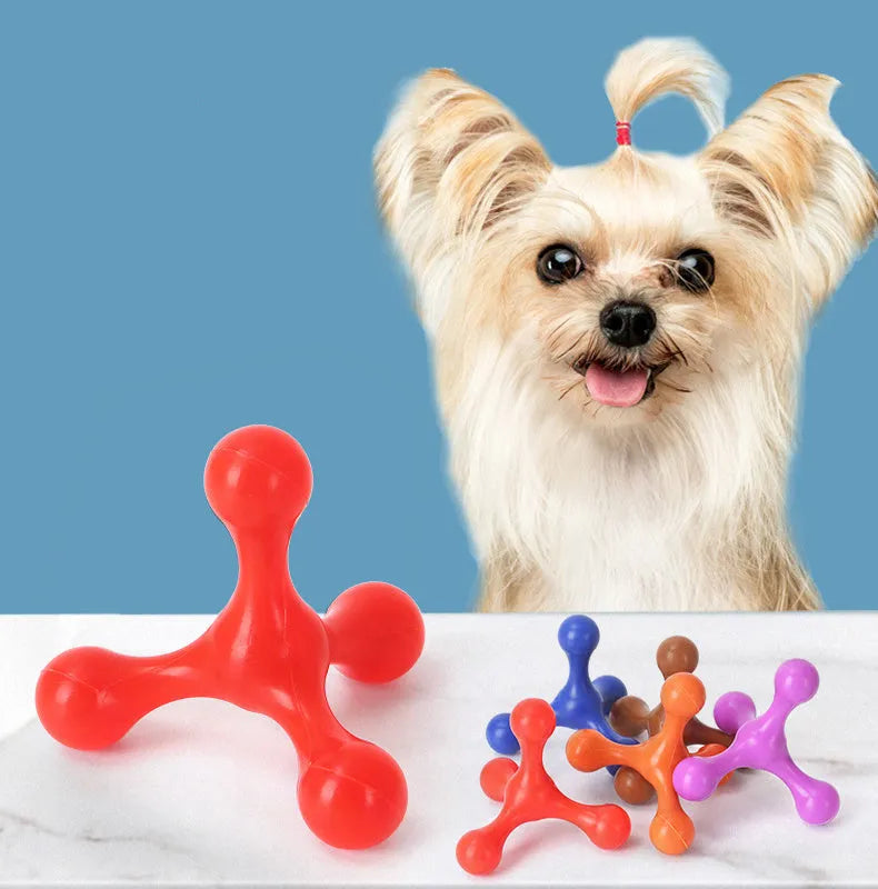 Beef-flavoured silicone chew toy for small medium dogs with three legs measuring 9.5cm