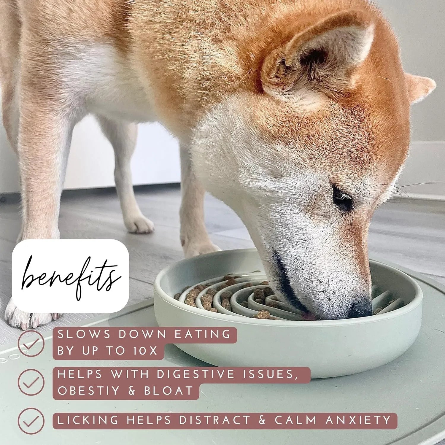 Silicone slow feeder dog bowl with ridges in beige, charcoal, blue, yellow, green, or red.