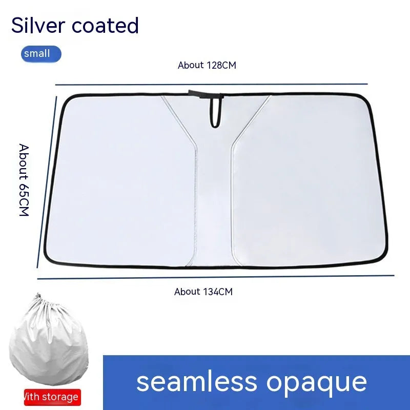Titanium silver NC fabric car sun shade with double ring front shield design