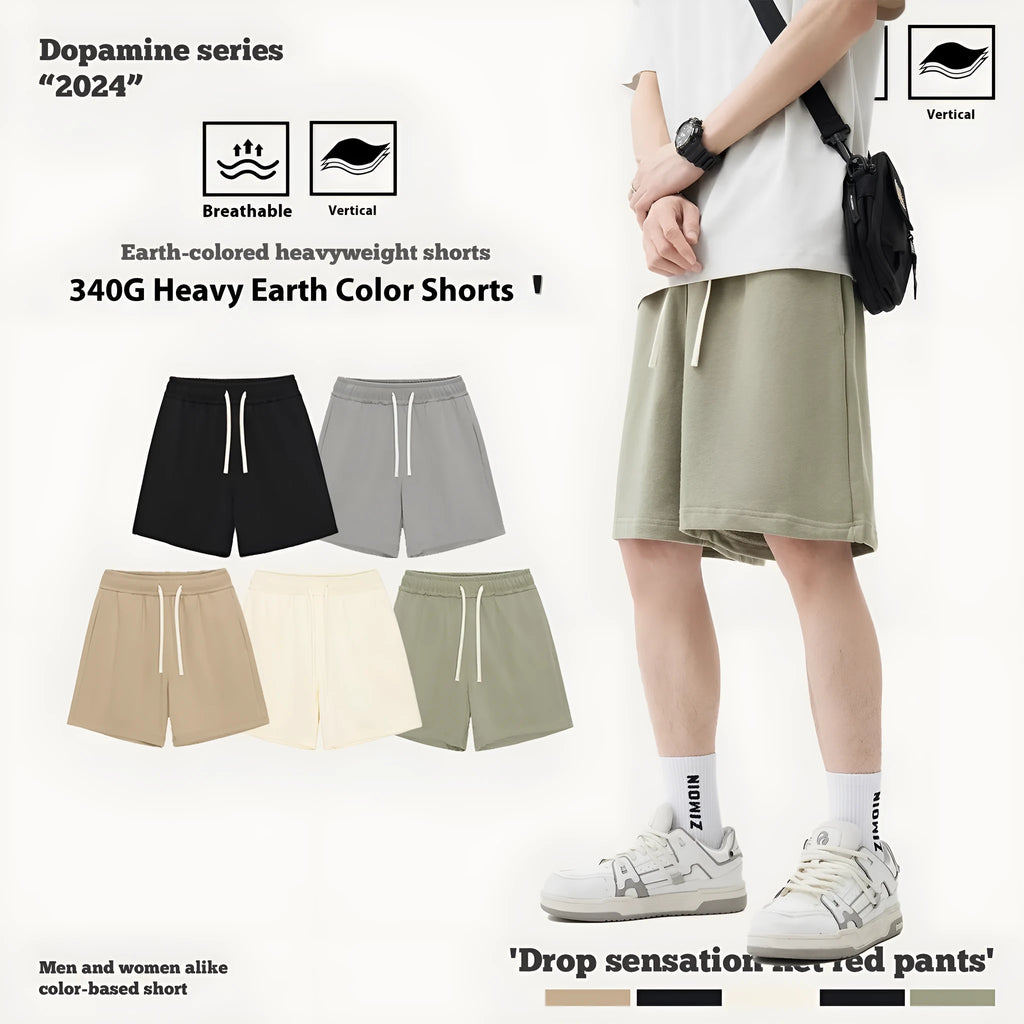 Children's loose cotton denim shorts in charcoal grey, cream apricot, khaki, grey green, and black colours