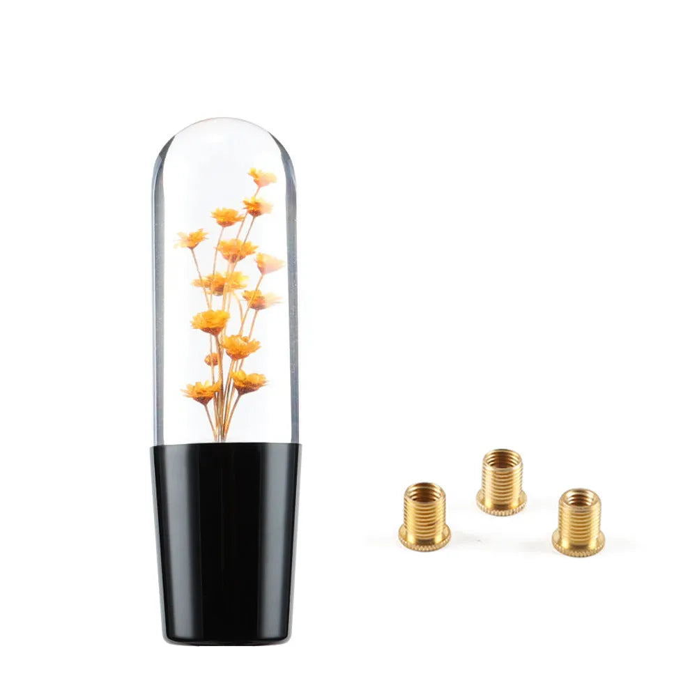 Transparent crystal car gear head with flower design, 15cm long, with three adapters