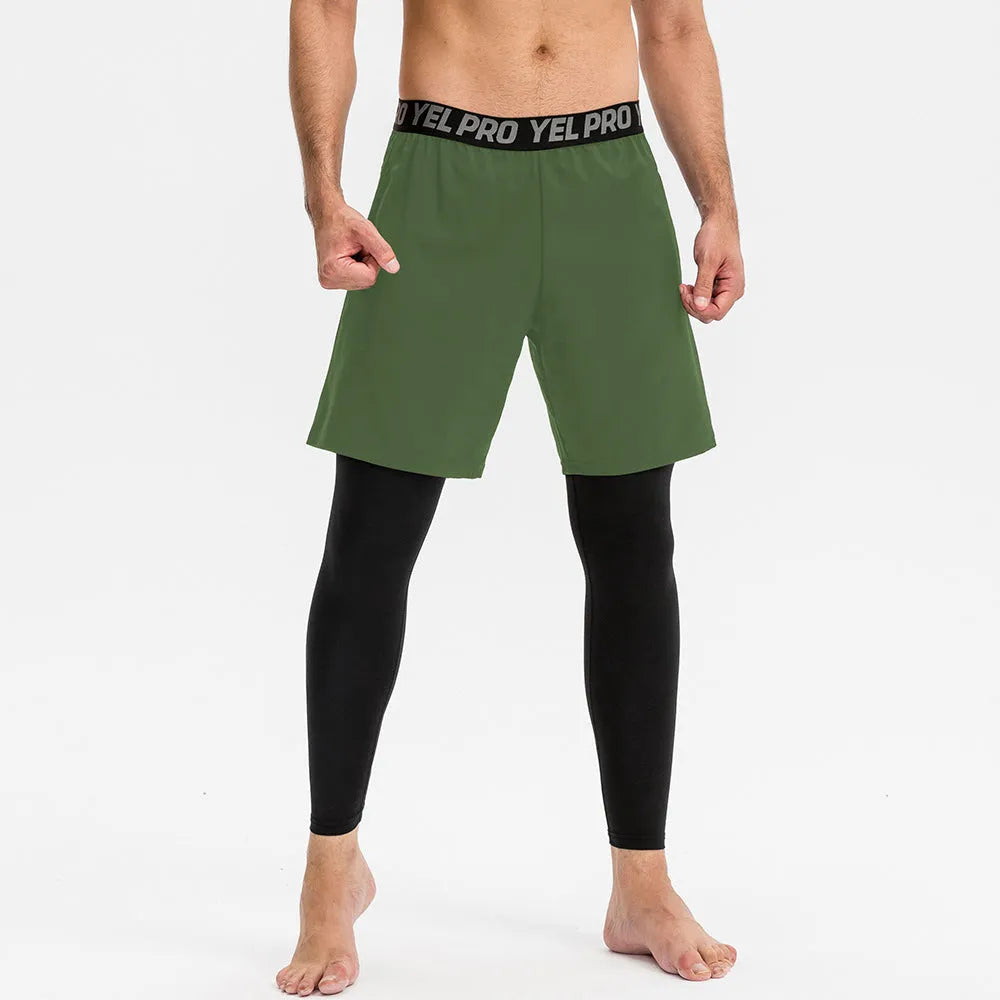 Grey men's tight-fit quick-dry sports pants for fitness training and running.