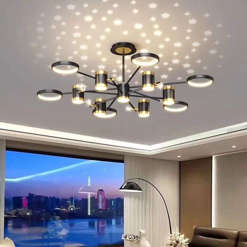 Black 13-head Nordic star chandelier with iron construction and remote control