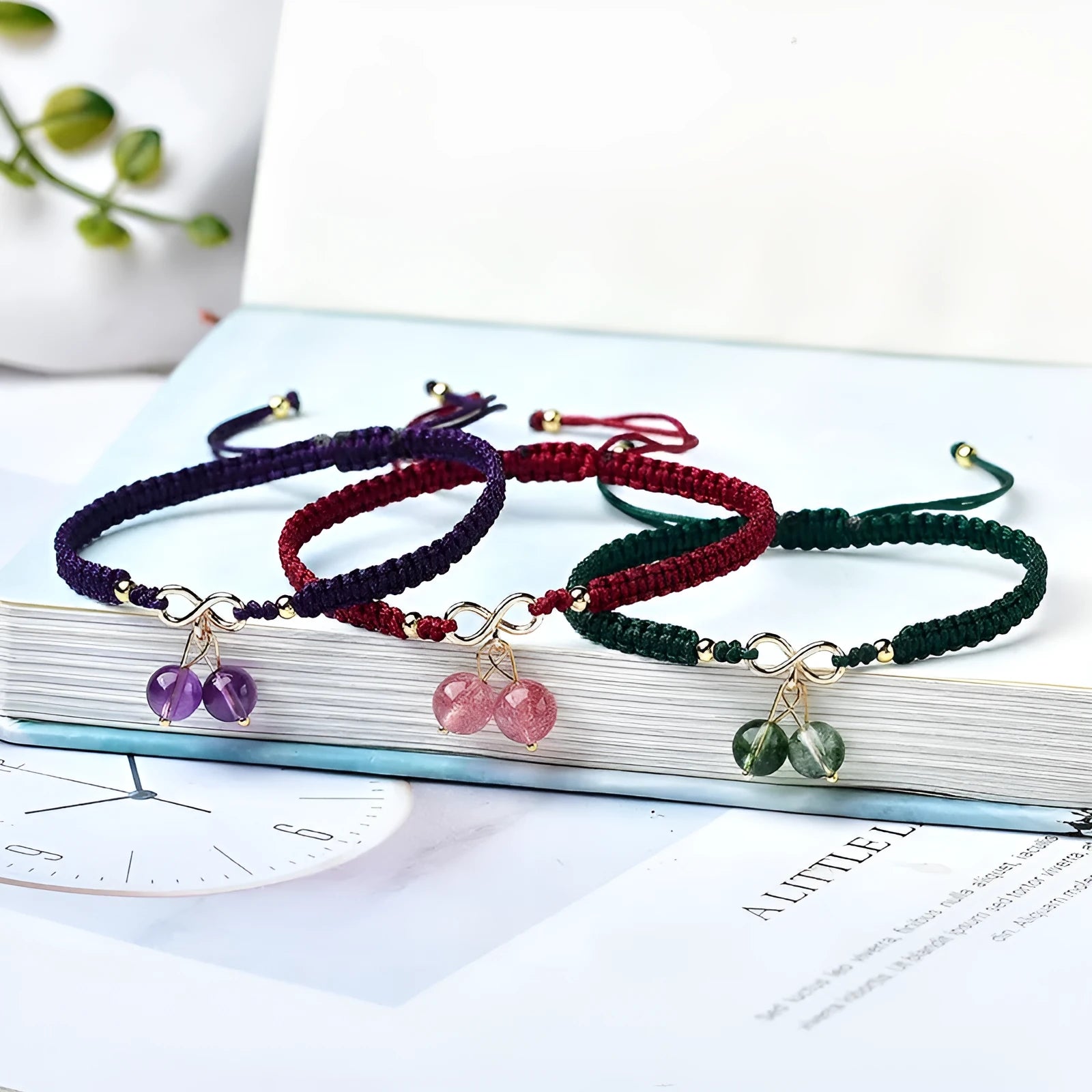 Natural strawberry quartz cherry bracelet for women with genuine crystal beads in fruit shape design