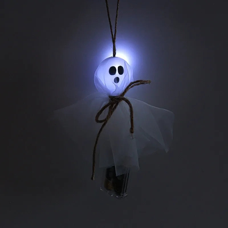 Halloween ghost LED lighting chain with battery box and colourful ghost-themed lights