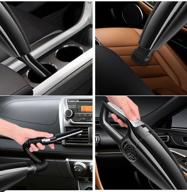 PoHigh black and orange car vacuum cleaner with cigarette lighter plug, dimensions 36x10x13 cm