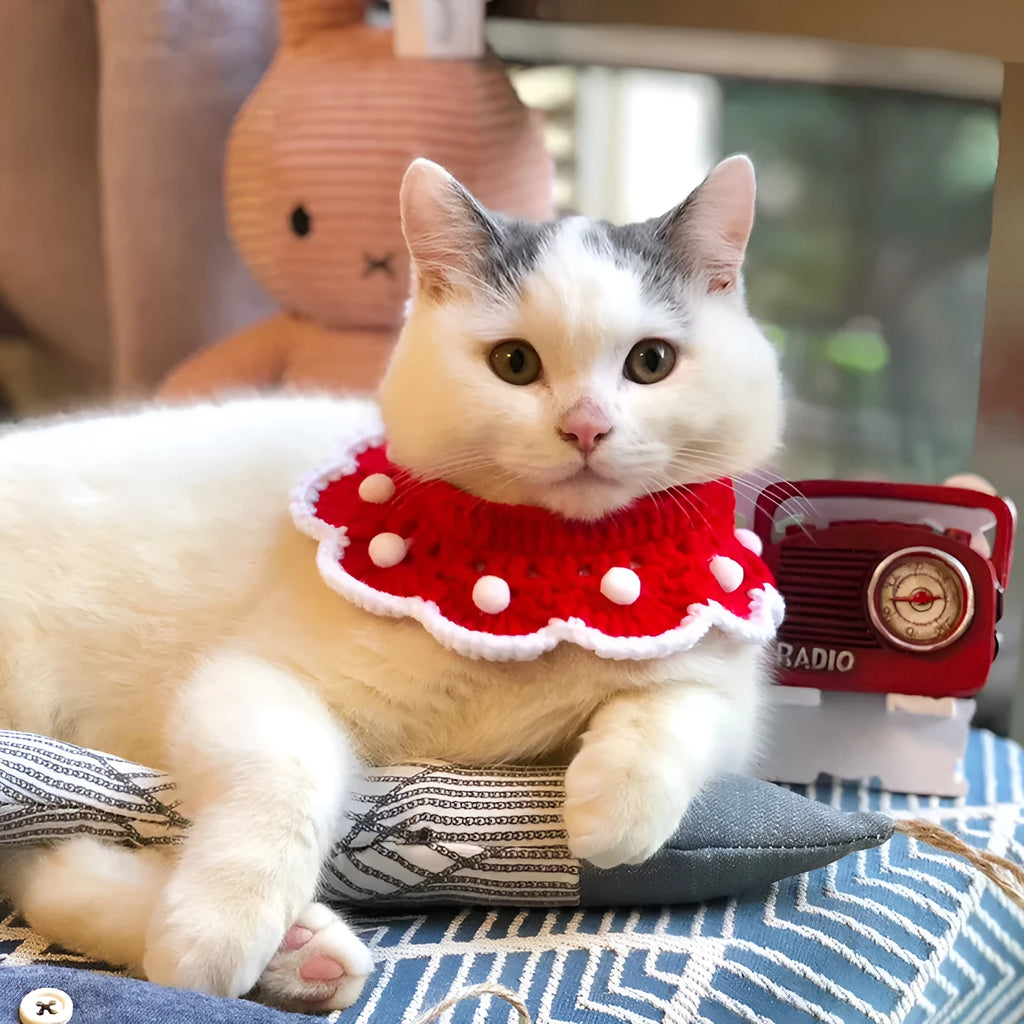 Knitted milk cotton pet collar with cartoon pattern in customisable sizes from XS to L