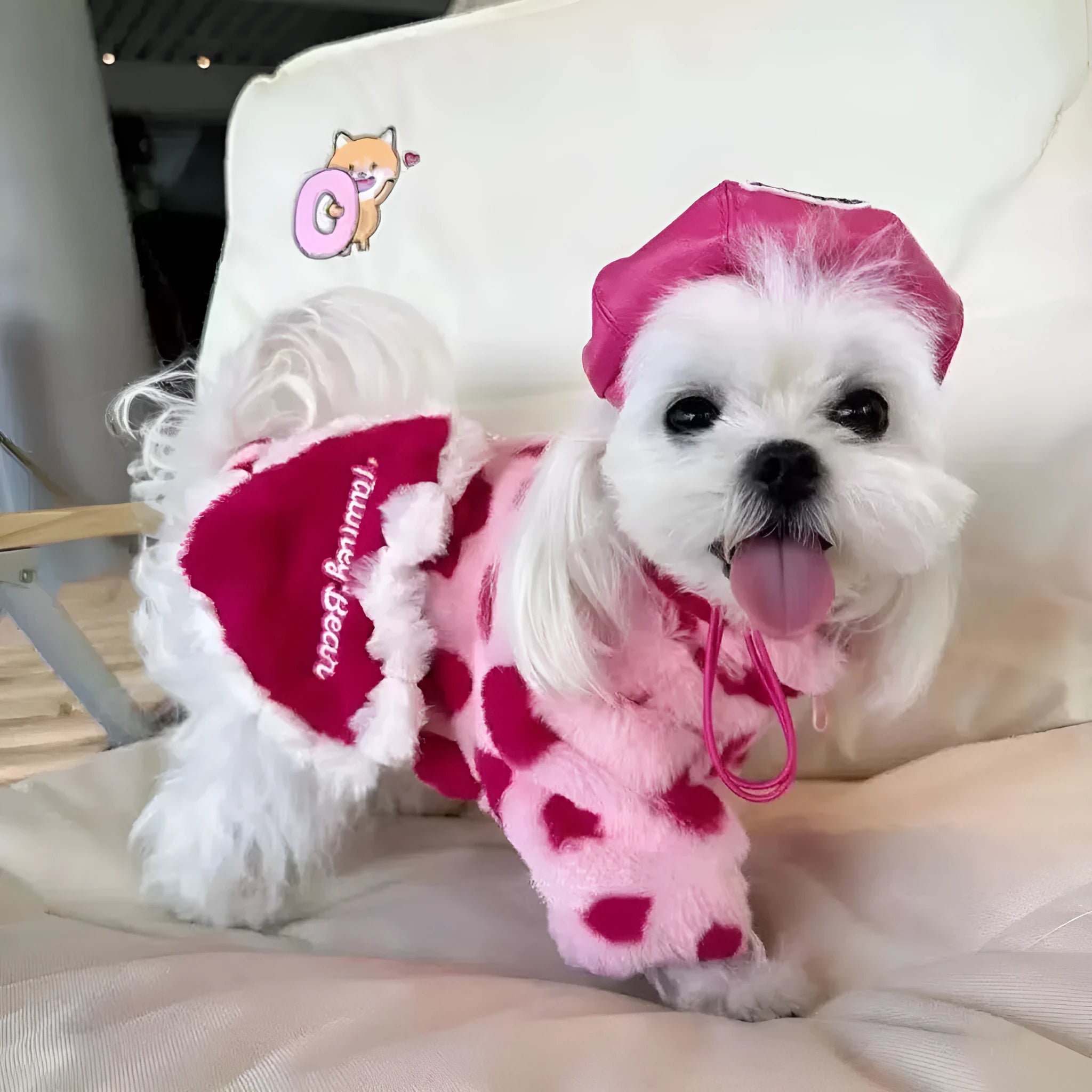 Polyester plush warm coat for small dogs in pink and coffee colours