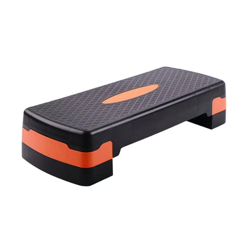 Fit aerobics step platform in orange colour showing 68cm length, 28cm width, and 15cm height.