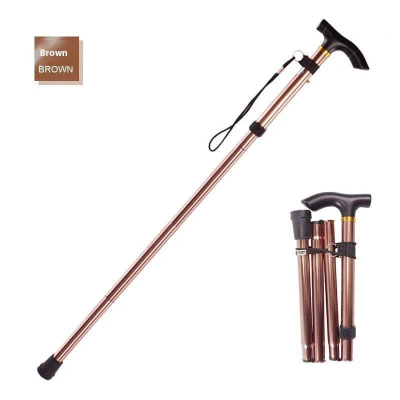 Aluminium folding walking stick with adjustable height and non-slip rubber tip