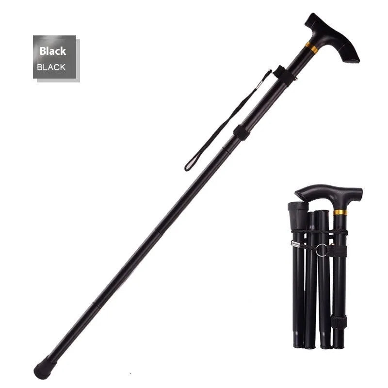 Aluminium folding walking stick with adjustable height and non-slip rubber tip