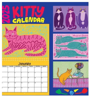 Landscape A4 Cat Wall Calendar for 2024 or 2025 with monthly grids