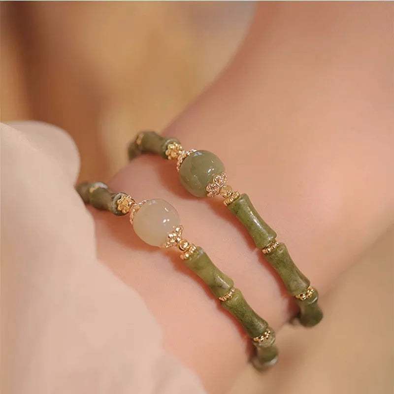Hetian Jade bracelet in geometric round shape showing dark green and light colour options