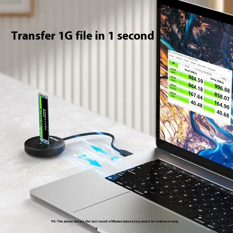 Black ABS material external hard disk enclosure for NVME solid state drives with Type-C interface