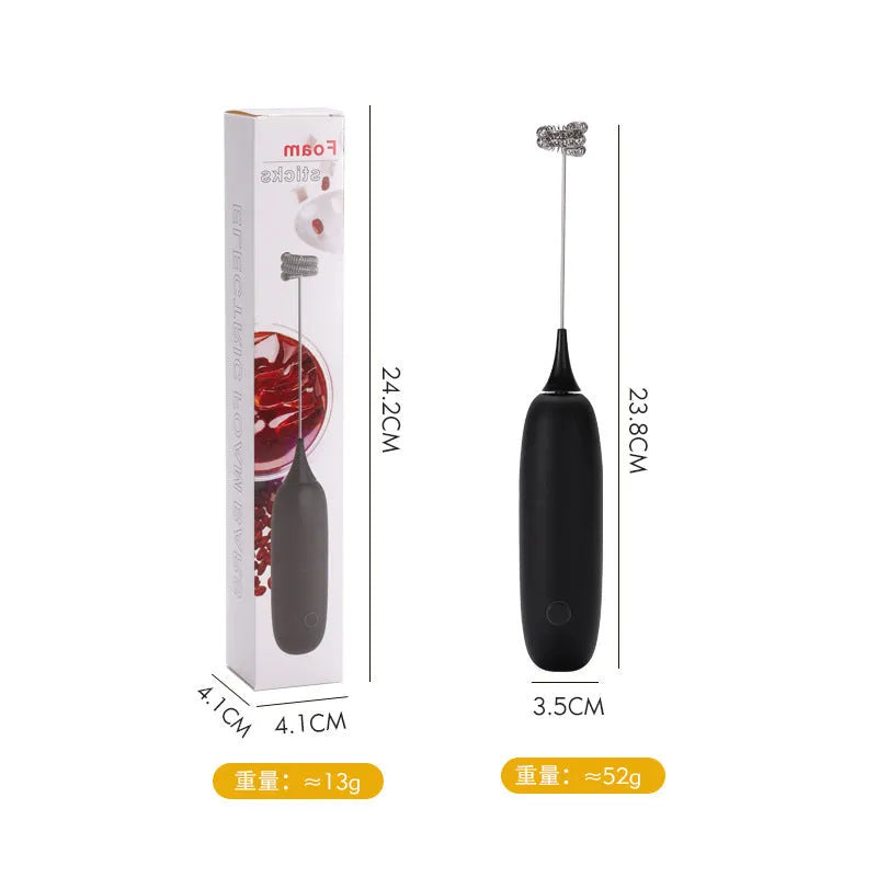 Hand-held electric milk frother blender in black or white colour with modern simplicity design