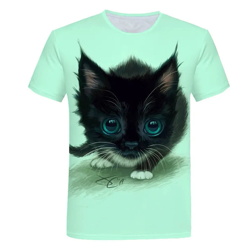 Loose men's T-shirt with digital cartoon print, short sleeves and round neck in polyester milk silk