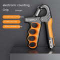 Adjustable electronic count spring grip with orange electronic counter display for hand strength training