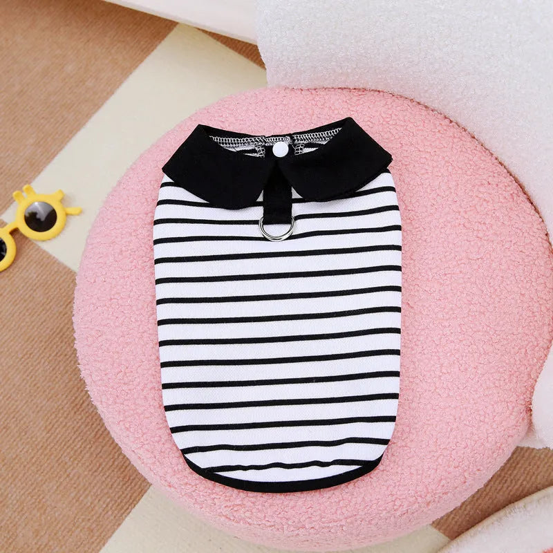 Cotton pet T-shirt and matching skirt set in summer stripes pattern for dogs or cats