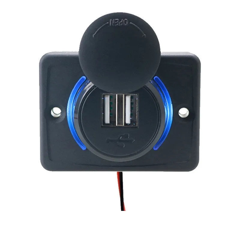 Black 12V USB car charger with 3.1A output and mounting screws for vehicle installation