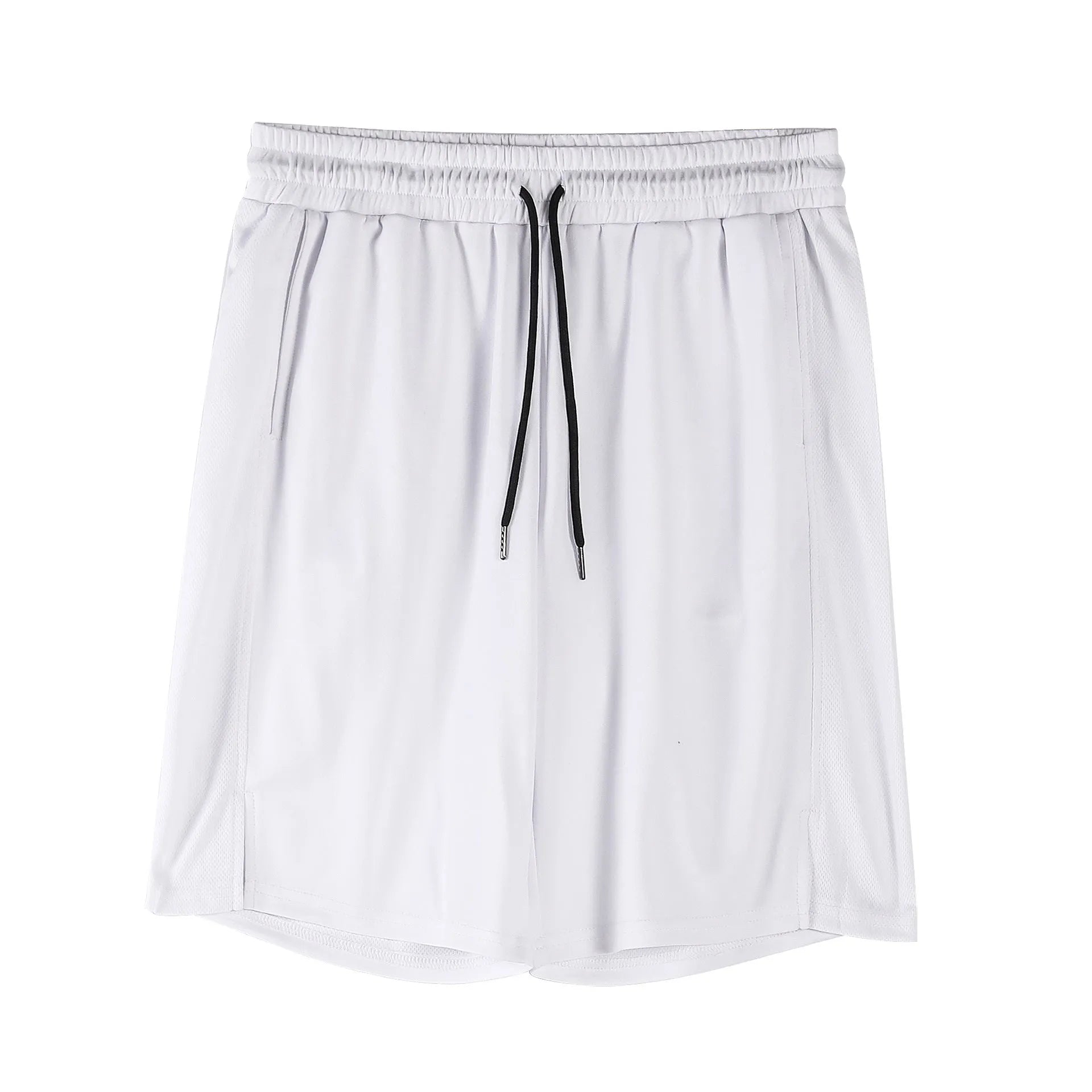 Men's black mesh capri shorts with elastic waistband and loose fit design