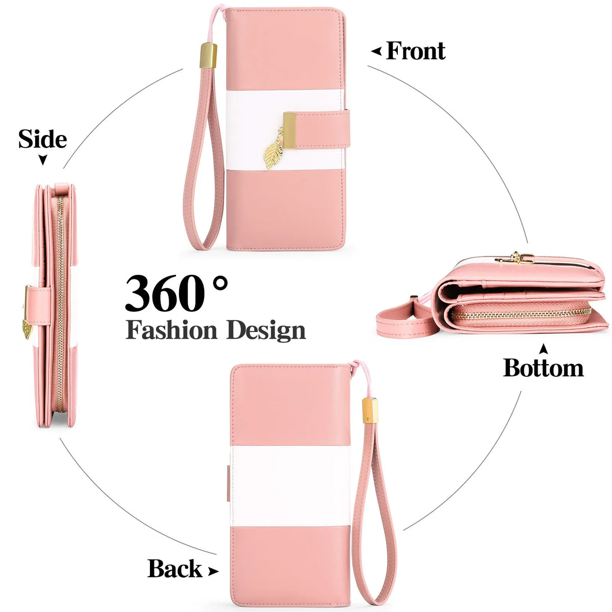 RFID protected anti-theft clutch handbag in PU leather with lock, shown in midnight black colour