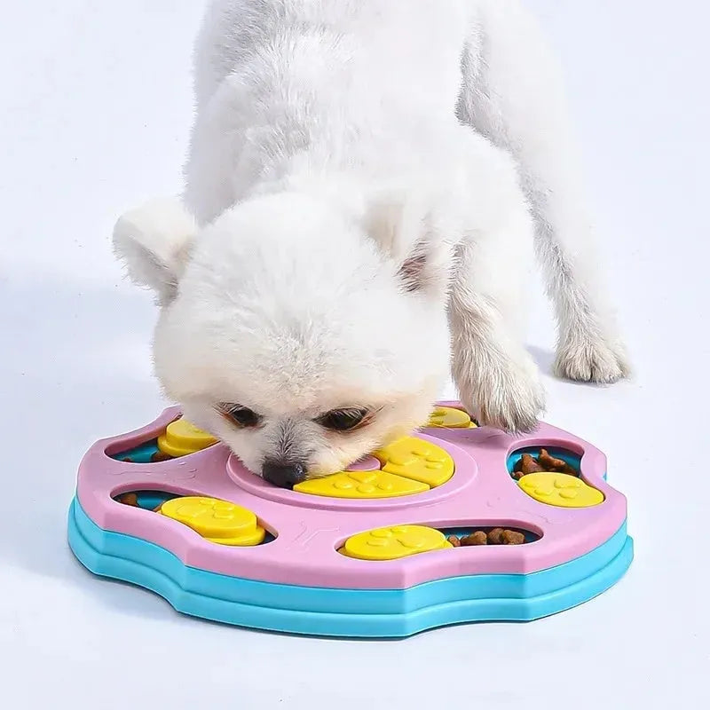 Blue and pink dog puzzle toy feeder for aggressive chewers with food searching games