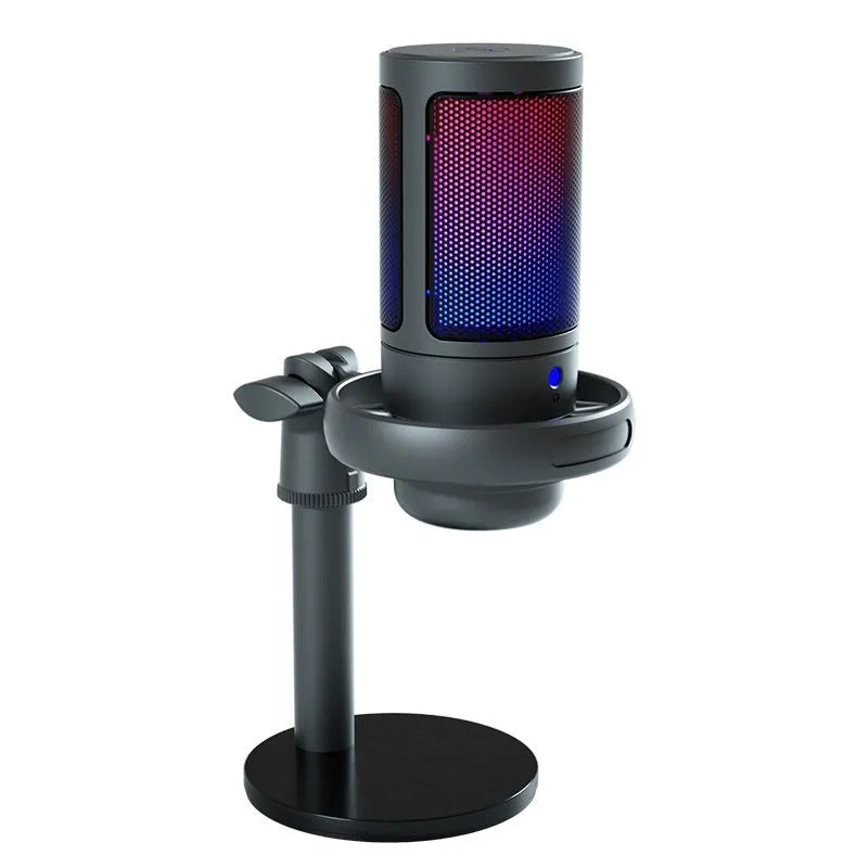 Condenser USB microphone with RGB lighting in black, white, or pink colours