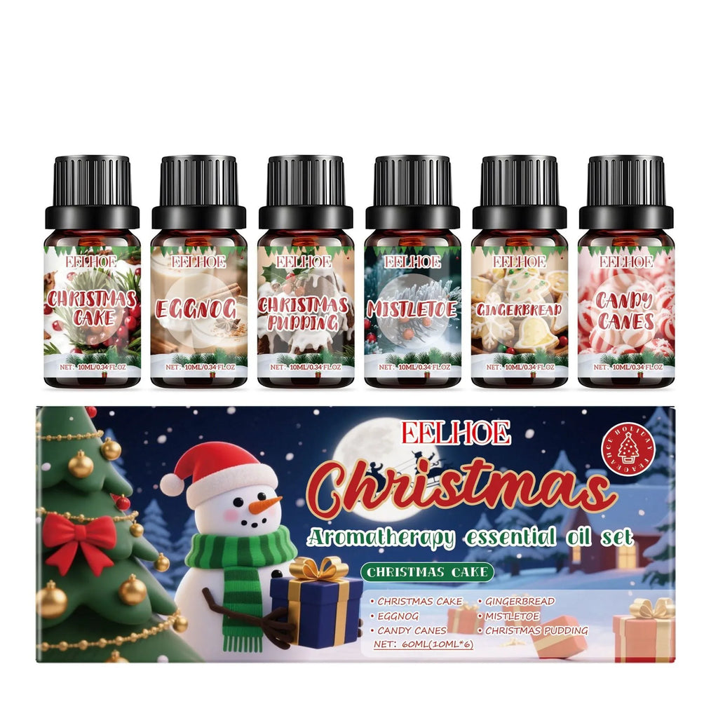 Christmas aromatherapy oil set with six small 10ml bottles for festive home fragrance diffusing