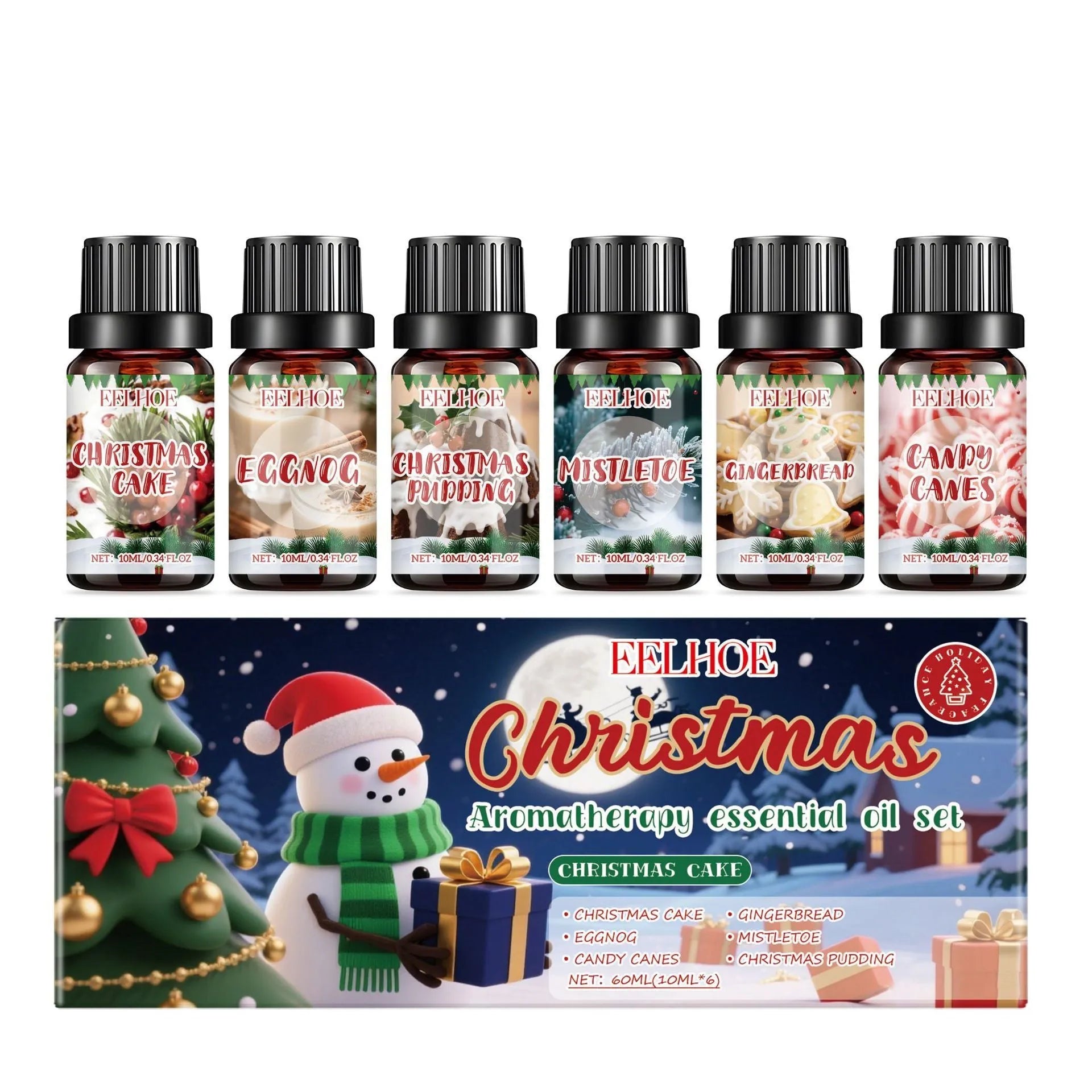 Christmas aromatherapy oil set with six small 10ml bottles for festive home fragrance diffusing