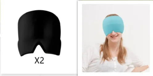 Black elastic cloth gel eye mask for headache relief showing adjustable design