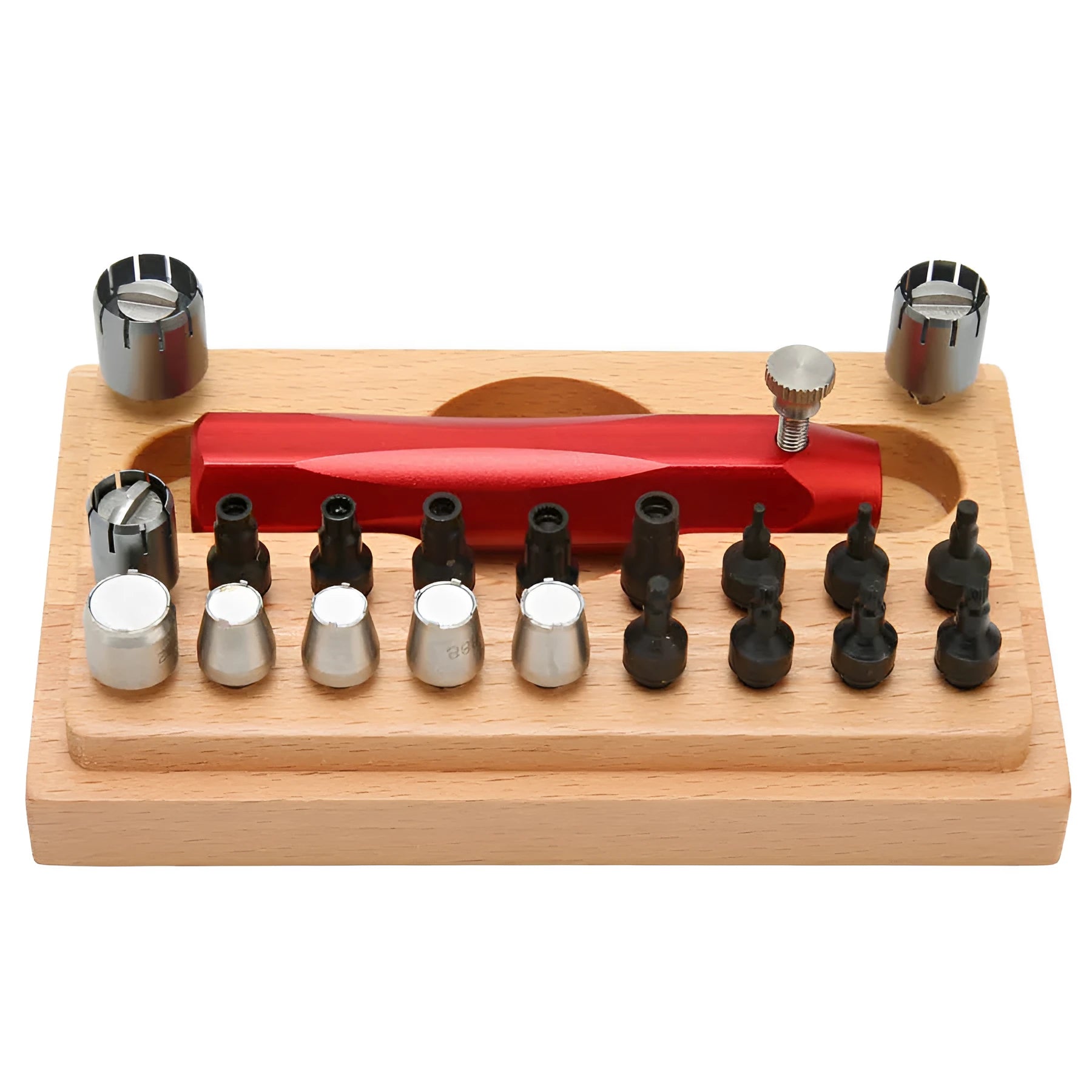 20-piece steel watch barrel open tube set in a black storage case for repair