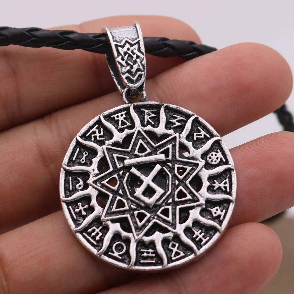 Lunavin ODing logo pendant necklace in antique silver on a snake bone chain with a leather rope alternative.