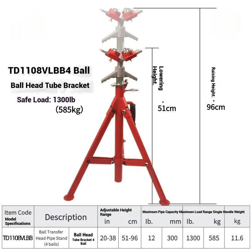 Metal V-head pipe support bracket with ball joints for mounting steel pipes.