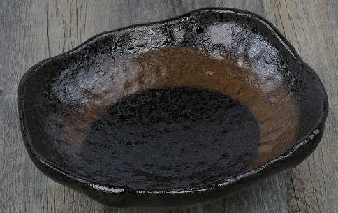 Creative Japanese style coarse pottery sashimi bowl set with irregular shaped floral decorated ceramic tableware