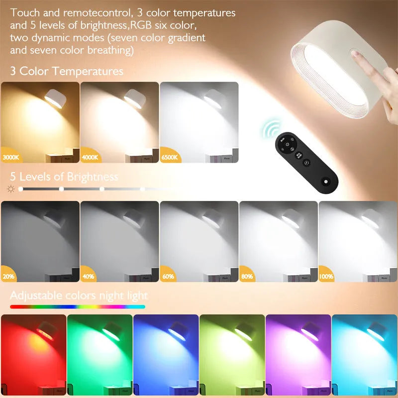 Oval-shaped remote control magnetic wall lamp with punch-free adhesive mounting on a wall.