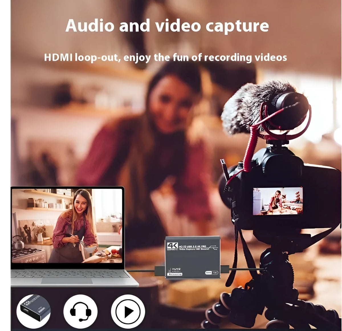 Black 4K gaming set-top box for recording audio and video from games consoles and computers.