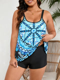 One-piece swimsuit with flab-hiding split design and sling pattern in picture colour.