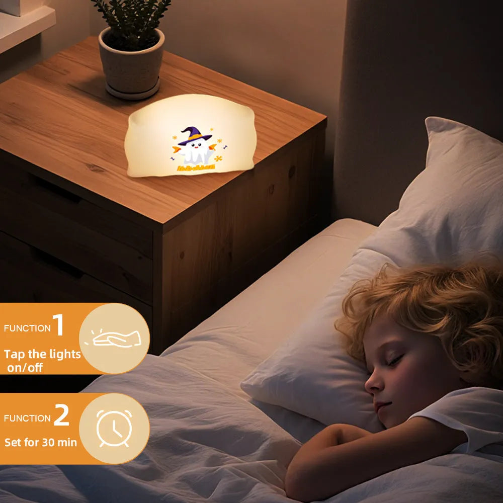Cartoon Halloween table lamp in Magic Ghost or Pumpkin Ghost design with USB-C charging port