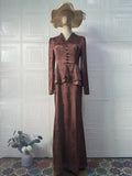 Dark brown artistic retro dress with fake two-piece design and plant pattern