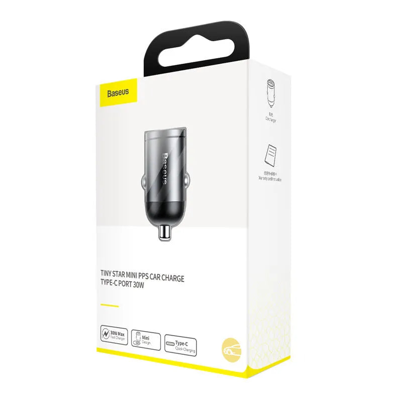Baseus grey 30W PPS fast car charger with 1 metre USB cable
