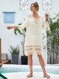 Apricot hand-crocheted women's beach dress for swimming and wading sports