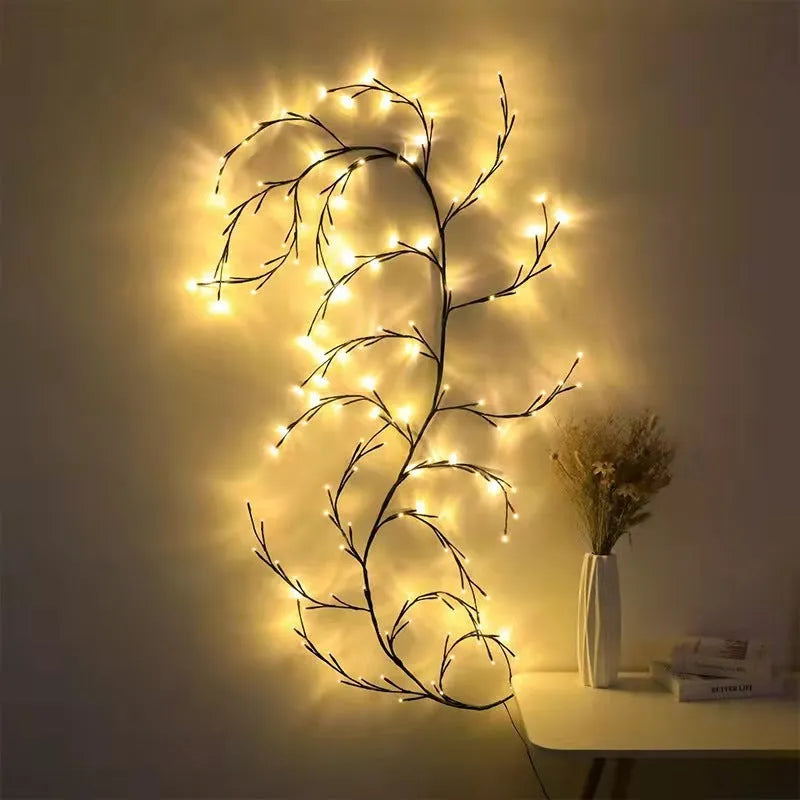 Flexible willow vine LED Christmas garland light with warm white LEDs and birch bark texture
