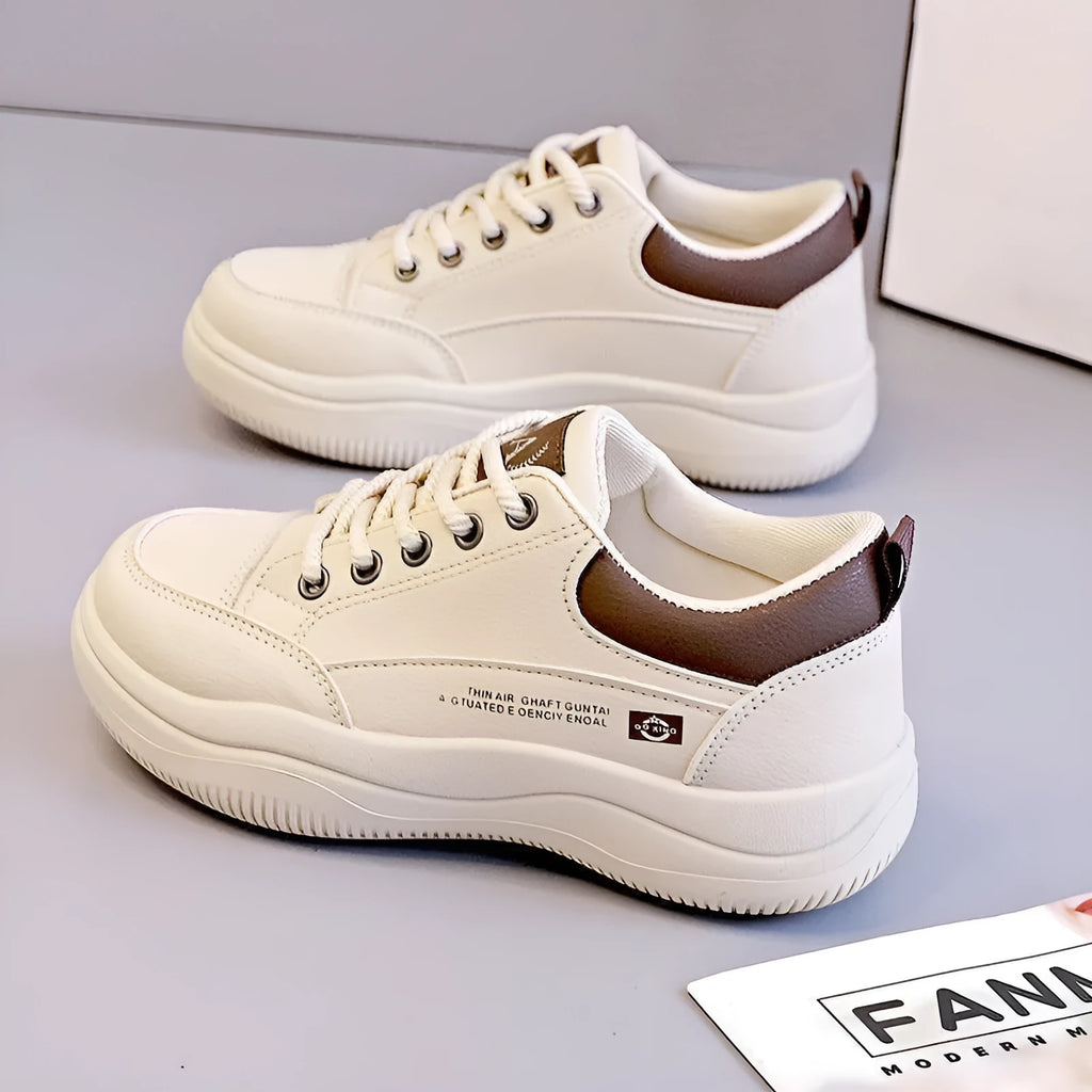 Women's white Korean-style cross-strap pumps with round toe and lace-up front