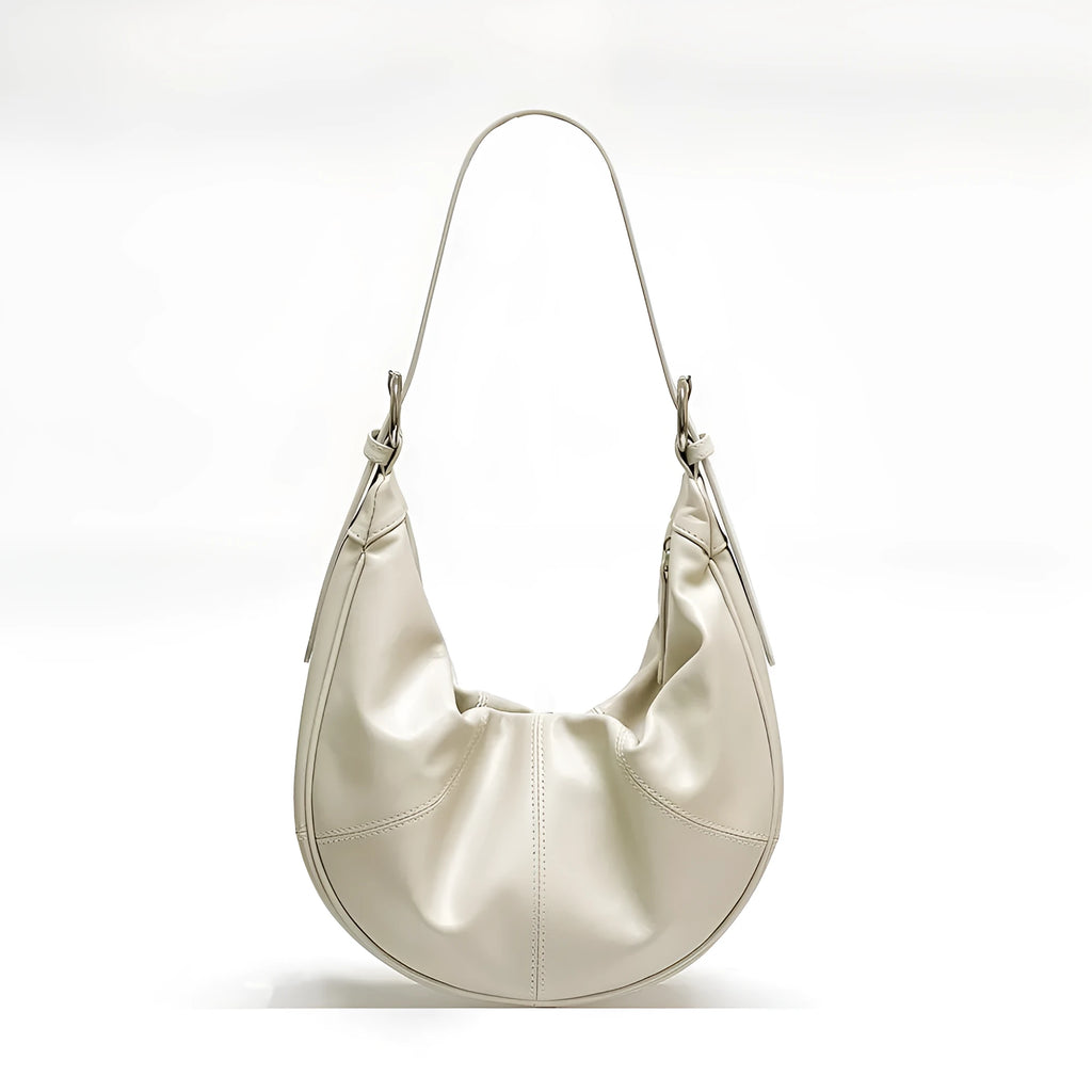Women's genuine leather shoulder bag with dumpling shape and cowhide texture in black colour