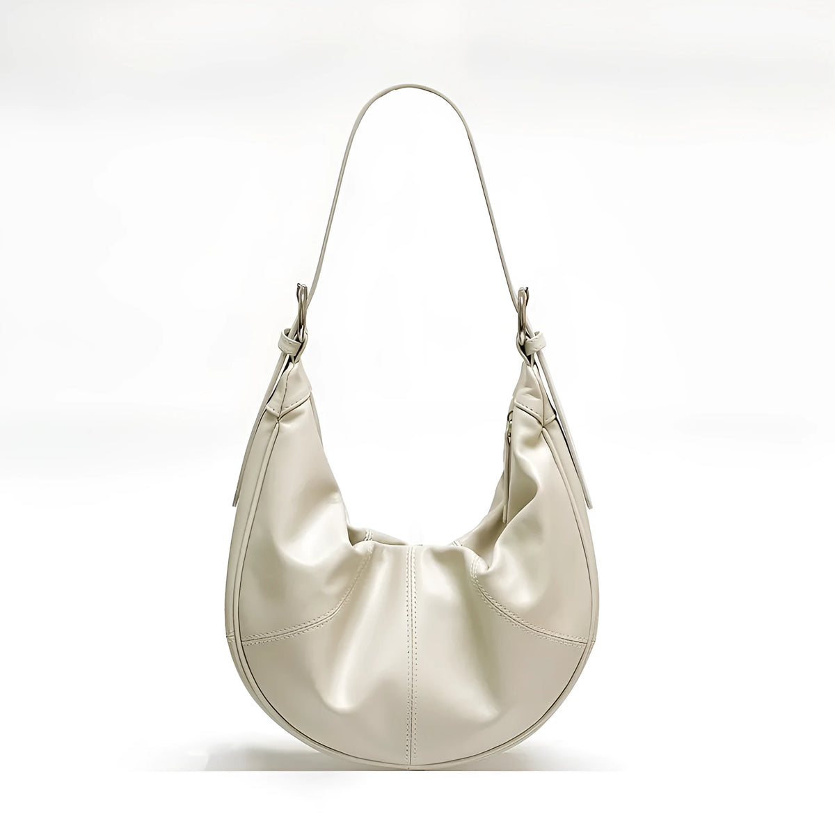 Women's genuine leather shoulder bag with dumpling shape and cowhide texture in black colour