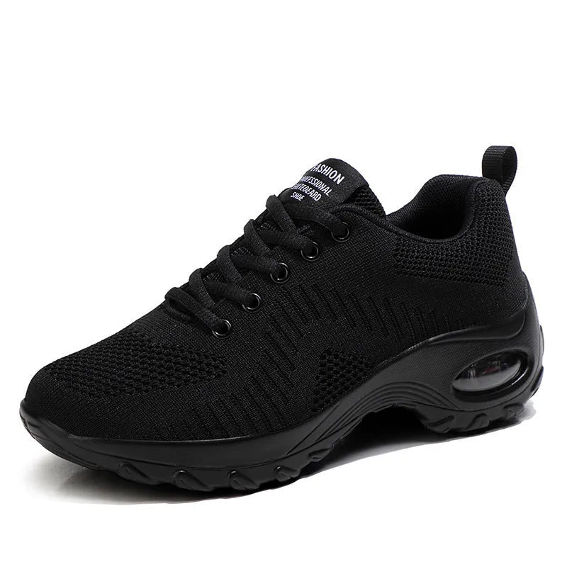 Red women's mesh sneakers with front lace-up and round toe design for casual sports