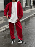 Street style long-sleeved coat and trousers two-piece set in solid colour